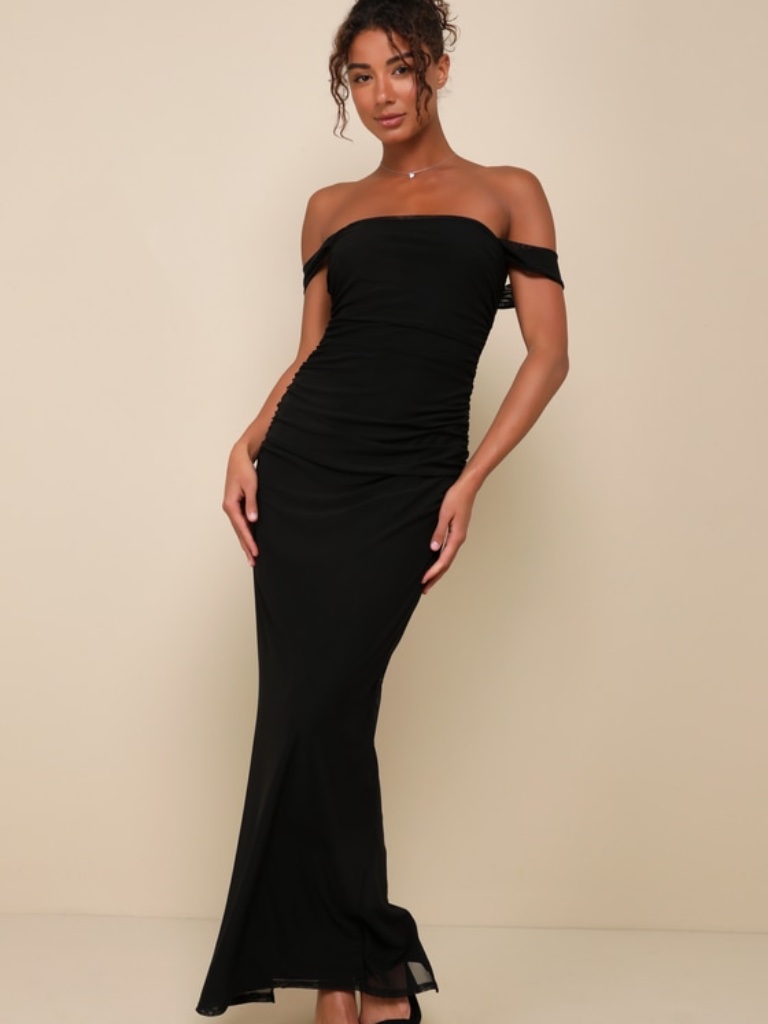 Lulus Amazing Presence Black Mesh Ruched Column Maxi Dress - Size S